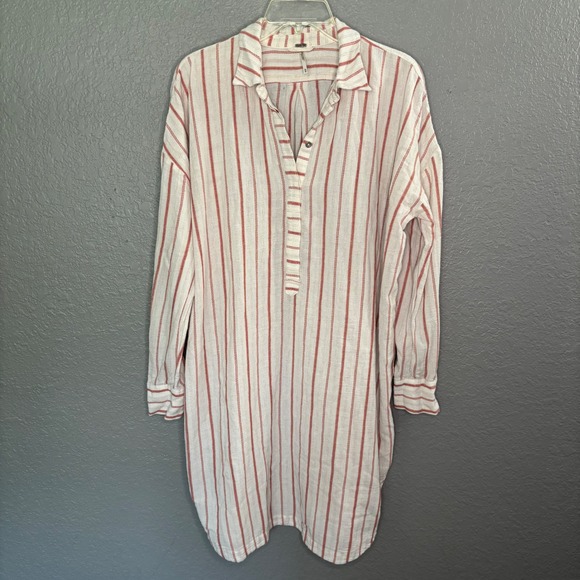Free People Other - Free People Medium Pencil Stripe Night Shirt Gown Cotton Cottage Minimal Lagen